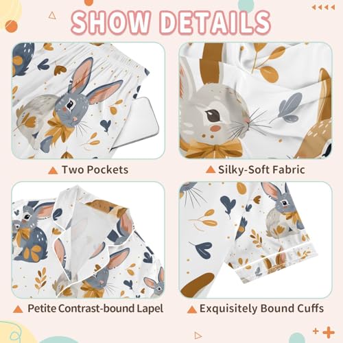 senya Rabbit Tie A Bow Satin Summer Pajama Sets Silk Short Sleeve Button Down Sleepwear3