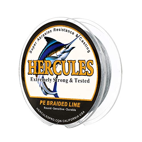 Hercules linha de pesca trançada super fundida 8 fios de 10 lb a 300 lb teste para água salgada, 109/328/547/1094 jardas (100 m/300 m/500 m/1000 m), diamante.#0,12 mm-1,2 mm, desempenho de alto nível, cores variadas, Água salgada, Cinza, 15LB-0.16MM-109YDS(100M)-8 STRANDS
