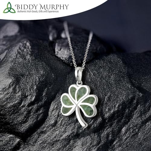 Biddy Murphy, Women's Irish Shamrock, Lucky Three Leaf Clover 925 Sterling Silver Pendant Necklace with Connemara Marble Inlay2