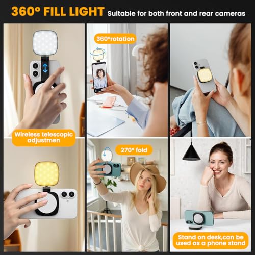 Image of ZORBES Folding Phone Mirror Light, 5-Color Dimmable LED, USB Rechargeable
