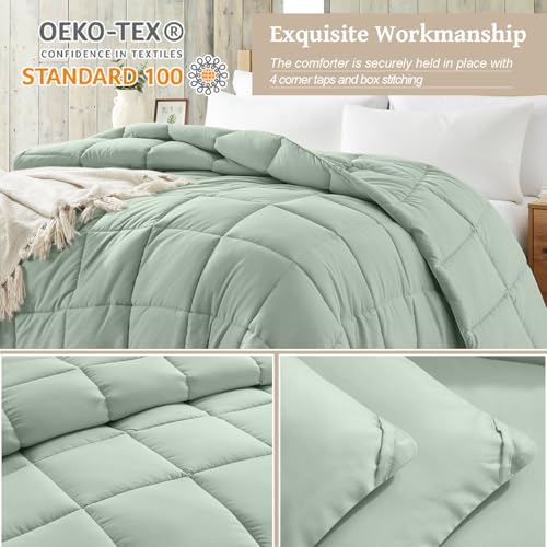 Image of Homelike Moment Comforters Queen Size - Green Duvet Insert Down Alternative Bed Queen Comforter, Lightweight Bedding Comforter Full Size Quilted Soft All Season Solid Green