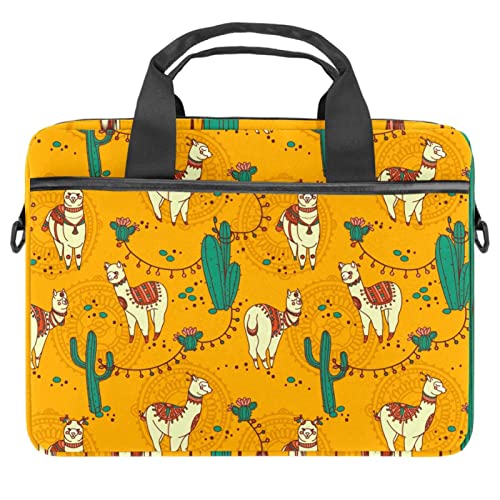 Maletín para portátil de 14 pulgadas con diseño étnico de llama y cactus amarillo