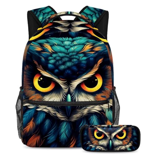 Cartables de grande capacité avec trousse imprimé animal art hibou pour le voyage