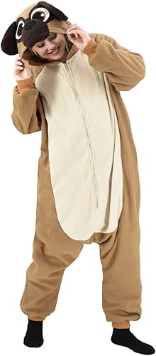 YUNTAISHAN Pijama de perro pug para adultos disfraz de perro disfraz de cosplay de animal de una pieza ropa de dormir para mujeres y hombres