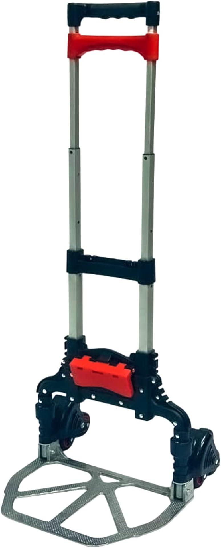 Stair Climbing 6-Wheel Folding Aluminum Hand Truck Dolly Cart with Tote Attachment Ideal for Moving Boxes, Groceries, Heavy Equipment, Red