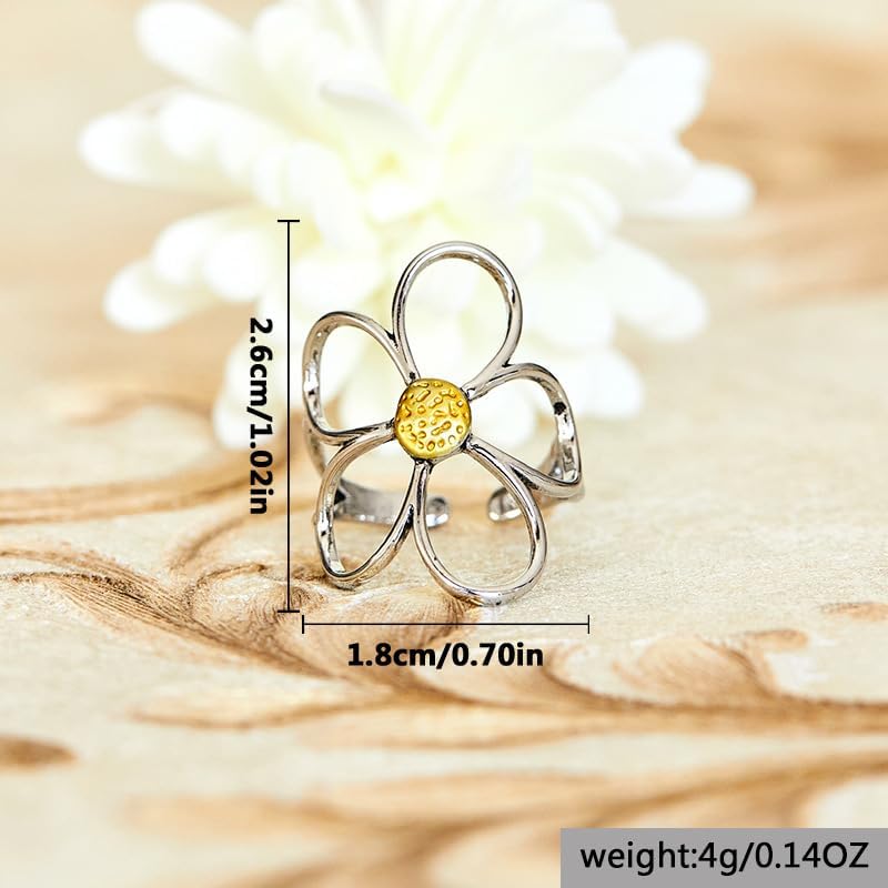 Vintage Hollow Daisy Flower 925 Sterling Silver Adjustable Open Ring for Women Hypoallergenic Promise Wrap Finger Band Open Expandable Wedding Statement Finger Rings - Image 4