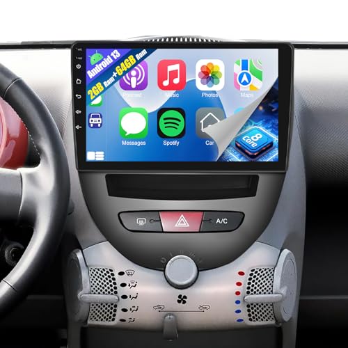 [8 Core 2G+64G] Car Radio for Toyota Aygo/Peugeot 107/ Citroen C1 2005-2014, 10 inch Android 13 Touch Screen Stereo, Apple Carplay/Android Auto/1280 * 720 IPS/32 EQ DSP Audio/WiFi/SWC/Bluetooth