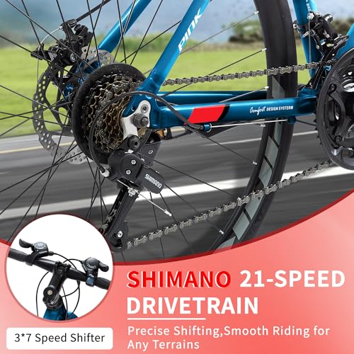 Pipleo Road Bike, 700C City Commuter Bicycle, 21 Speeds Shimano Drivetrain Sport Racing Bike, Light Weight Aluminum Frame, Urban Street Bike for Men Women Adult Bicycle
