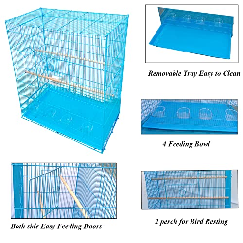 Image of JAINSONS PET PRODUCTS 36 Inch Height Bird Iron Cage For Large Parakeets Cockatoo Canary Finch Parrot Conure Pigeonbig Size Bird Cage Hxlxw 36X30X18 Inch Height 3 Feet - Blue