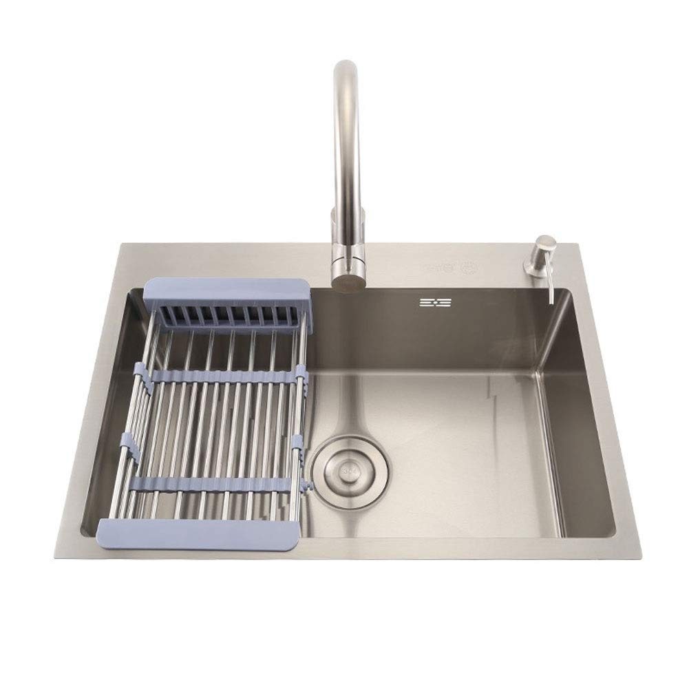 Conjunto Combinado de colador de Grifo de Fregadero de Cocina de Acero Inoxidable 304 Individual Cuadrado, con Kit Completo de plomería Escurridor de residuos Instalación empotrada de montaj
