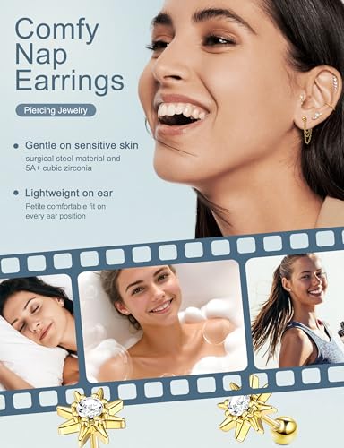 ORAZIO 16 Gauge Cartilage Earrings for Women-Hypoallergenic Surgical Stainless Steel Tragus Earring Set Threadless Flat Back Earrings Push in Nose Studs Daith Conch Tragus Helix Piercing Jewelry3
