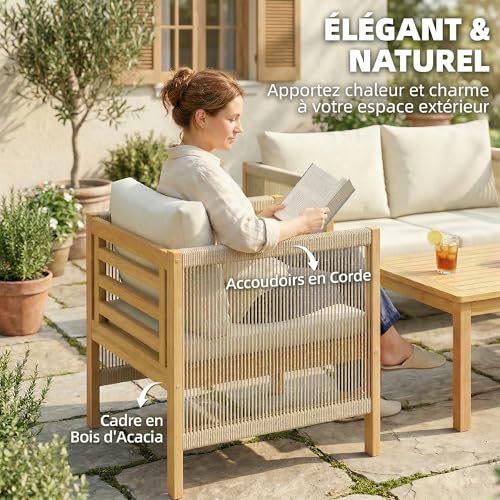Ensemble mobilier de jardin Outsunny acacia canapé et table - 5