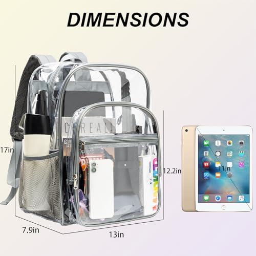 Image of gdbis Clear Backpack Heavy Duty, 17 inch Large PVC Transparent Bag with Reinforced Strap Stitches and Laptop Sleeve See Through Casual Backpack for Work Concert Travel Security - Grey