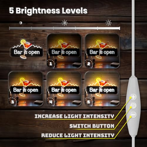 Image of Bar Open Neon Sign for Wall Decor Dimmable Bar is Open Neon Light for Bar Pub Club Bistro Man Cave USB Powered Light Up Business Store Sign