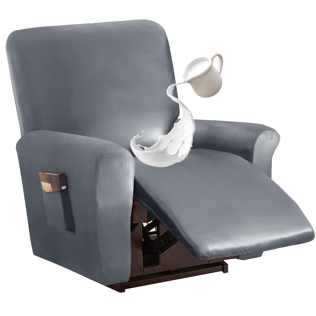 Lussenwert Waterproof Recliner Chair Covers Leather Recliner Covers 4-Piece Stretch Couch Cover Slipcovers Furniture Protector with Elastic Bottom for Dog Kids Gray