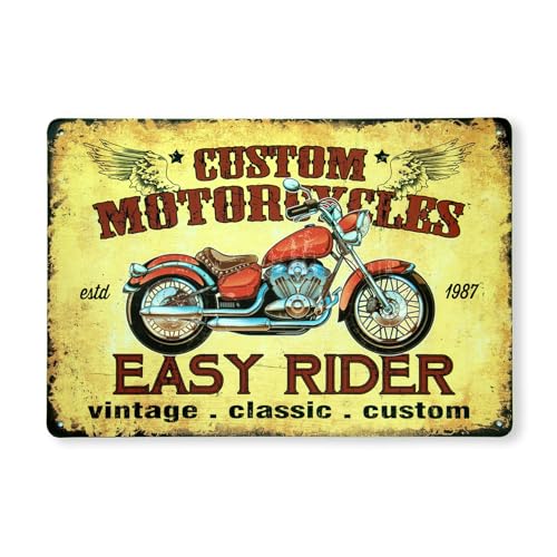 Image of Eazywagon Decorative Retro Metal Signs Wall Plate - 12x8 Inch (Custom Motorcycle) | Weatherproof Vintage Metal Sign Plate for Cafe, Home, Bar, Garage | Decorative Wall Hanging Sign Board