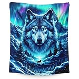 Wolf Blanket Gifts for Kids Boys 6-8, Cool Soft Warm Cozy 50 x 40 Inches Wolves Flannel Blankets Throws for Sofa Couch Chair Office Decor