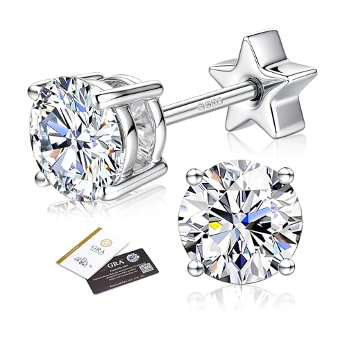 Boucles d’Oreilles Femme Homme en Moissanite, Puces d’Oreilles Argent Sterling 925 Hypoallergéniques, Couleur D VVS1 Éclat Semblable au Diamant, Petites...