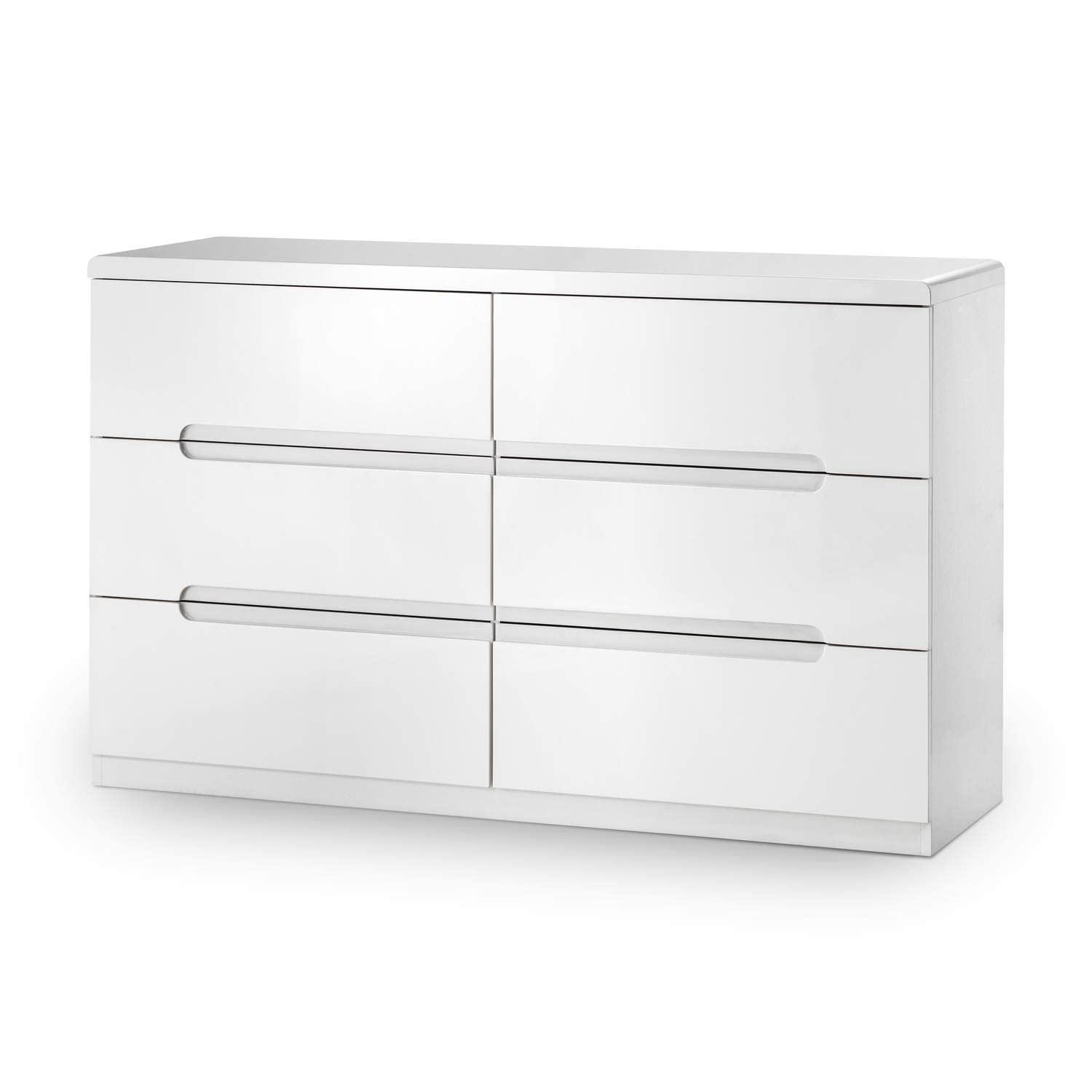 Julian Bowen Manhattan 6 Drawer Wide Chest - White High Gloss - MDF - Modern Storage