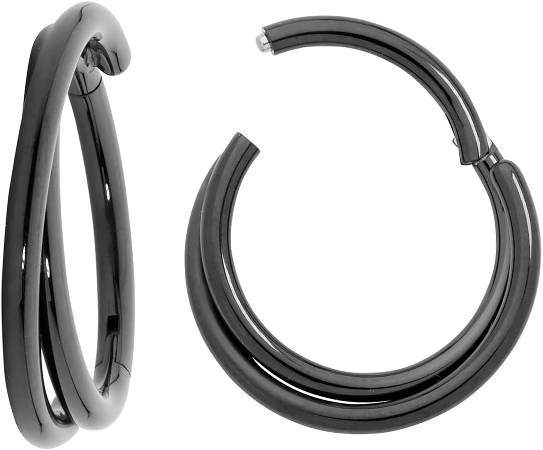2PCS Titanium Double Twist Gem Septum Ring | 16G Hinged Segment Ring Clicker | CZ Crystal Nose Hoop Lip Tragus Helix Daith Cartilage Earring | Implant Grade Body Piercing Jewelry