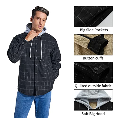 Image of Men's Cotton Plaid Shirt Jacket Fleece Flannel Sherpa Button Down