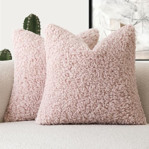 Image of Foindtower Set of 2 18x18 Inch Dusty Rose, Faux Fur Throw Pillow Cover Accent Sherpa Furry Pillow Covers Fuzzy Soft Pillowcases Cozy Sheepskin Decorative Fleece Cushion Case for Bed Couch Living Room