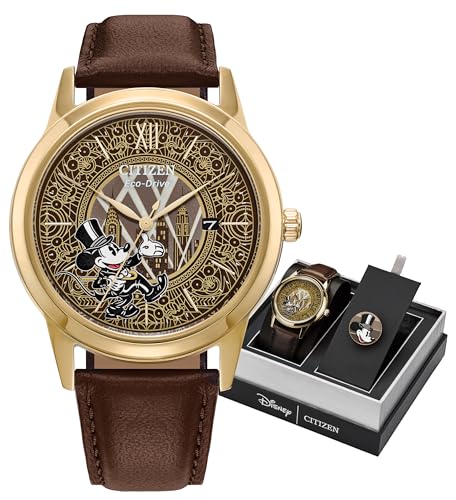 Citizen Men Eco-Drive Special Edition Disney 100 Mickey Mouse Fan Fare Gold Stainless Analog Watch And Pin Box Set, Brown Dial Leather Strap (Model: Aw1783-43W), Brown Band (B0C8LC1MF6) Amazon Price History, Amazon Price Tracker