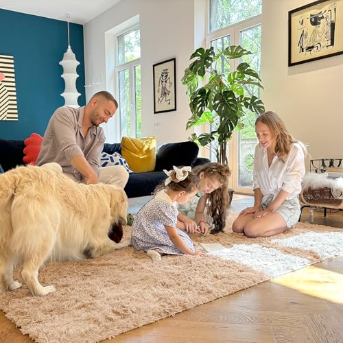 OLANLY 2x4 Machine Washable Runner Rugs for Hallway, Soft Fluffy Shaggy Bedside Rugs for Bedroom, Living Room, Indoor Floor Carpet for Kids Girls and Boys, Nursery Rooms, Home Decor Aesthetic, Beige