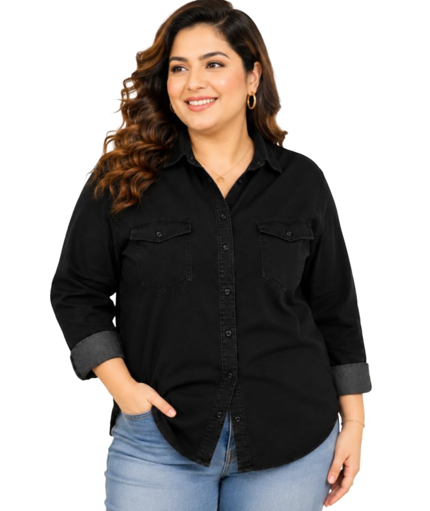 Women's Denim Shirt for Women | Casual Full Sleeve Button Down Shirts | Soft Washed Denim Top | Regular Fit Shirt for Girls & Women-picture-50