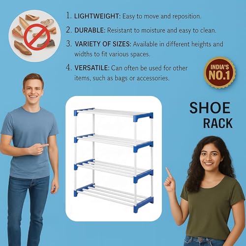 Image of NextZen 4 Layer Multipurpose Shoe Stand & Organizer Rack Premium Plastic Multipurpose Shoe, Cloth & Book Storage Shelf for Home, Balcony, Living Room & Workspace