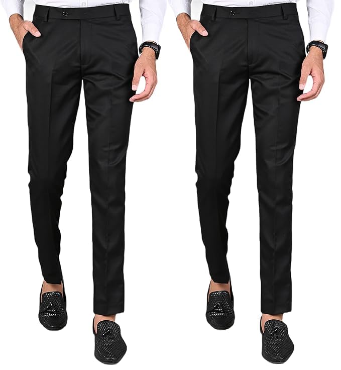 Men's Black Slim Fit Formal Trousers, Pack of 2-picture-12