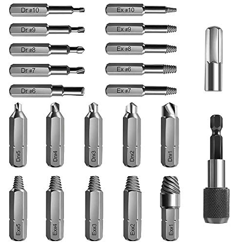 welltop 22pcs Damaged Screw Extractor Kit HSS Material Stripped Screw Extractor Kit with Magnetic Extension Bit Holder and Socket Adapter Damaged Screw Extractor and Remove Set for Broken Screws