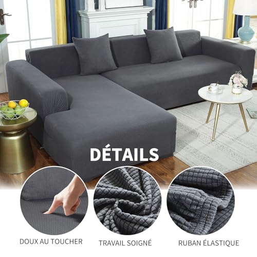Housse de canapé 5 places extensible gris jacquard pour animaux - 5