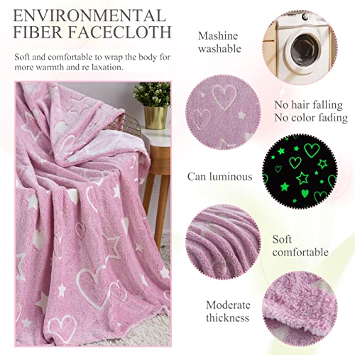 Cottebed Glow In The Dark Blankets For Girls Pink Fleece Flannel Throw Blanket Kids Gift Star Heart Blanket Children Fun Present Birthday Easter Christmas 50X60 #TOP4