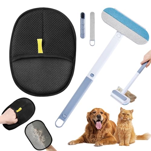 LTFIOON Tierhaarentferner, 3-in-1 Pet Hair Remover mit Fellmagnet-Handschuhen, Wiederverwendbarer Katzenhaarentferner, Fusselbürste für Katzen, Antistatische Haarentfernung für Sofa,Teppich,Kratzbaum