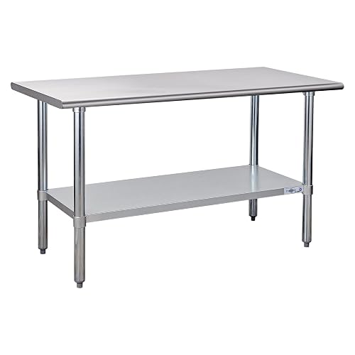 Profeeshaw Stainless Steel Prep Table 24''x60'' NSF Commercial Workbench | Metal Work Table, with Undershelf leveling fe