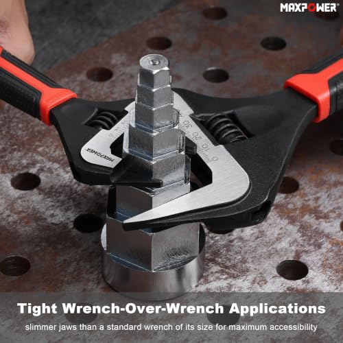 Image of MAXPOWER 6 10-inch Slim Adjustable Wrench, Stubby Handle, Rubber Handle