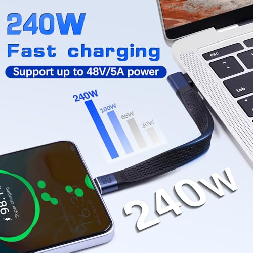 Duttek L型USB C ケーブル 短い, 240W Thunderbolt 4/3充電ケーブル、40Gbps USB Type C to USB Cオスオス変換ケーブルL字柔らかいサポート8K/6K@60Hz、データ転送、240W PD急速充電対応 iPhone15Pro, MacBook, iPad, ラップトップ, Dell XPS.(13CM)