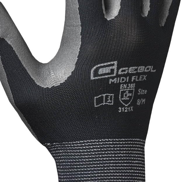 Gebol Midi Flex | Guanti da lavoro con rivestimento in nitrile resistente contro acqua, olio e grasso, guanti in nitrile per officina e giardino, da uomo, taglia XXL (Gr 11), colore nero