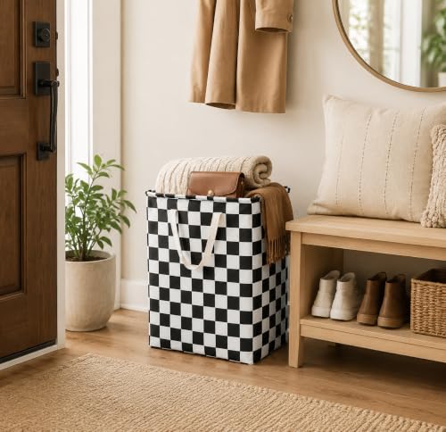 Image of MAIZMZ 3 Pack Racing Checkered Storage Bins, 14.6 inchx12.6 inchx19.7 inch Waterproof Linen Laundry Baskets with Handles for Boys Room, Gifts
