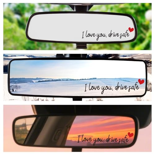 Image of Gosknor 10pcs I Love You Drive Safe Rearview Mirror Decal, Drive Safe Sticker Rear View Mirror Sticker Vinyl Car Vanity Decoration (Black)