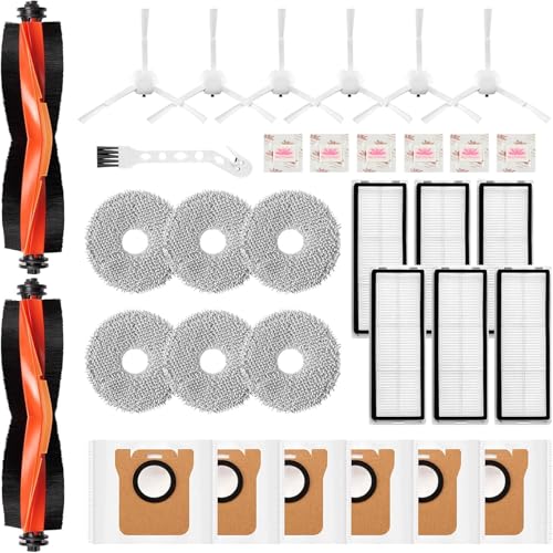 Chyodi 27 Stück Zubehör für Xiaomi X20+ / X10 Plus Saugroboter Ersatzteile 6 Staubbeutel 6 Wischpad 2 Hauptbürste 6 Seitenbürsten 6 HEPA Filter 1 Reinigungsbürste6 Flach-Duftstein