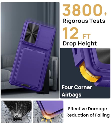 Image of SSLOTSCASE for Samsung Galaxy S26+ Plus Case with Card Holder & Camera Cover Stand & Slide Lens Cover, Multi-Functional Stylish Men Women Sturdy Shockproof Phone Case for Galaxy S26+ Plus 2026, Violet