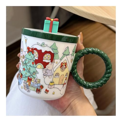 Taza De Cerámica Papá Noel Con Tapa Agua Potable Regalo Oficina 420ml Té Leche Café En Casa Pareja (Regalo de Navidad,420 ML)