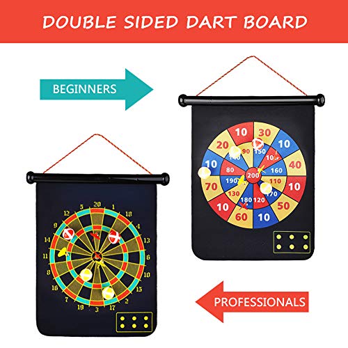 Abree Magnetic Dart Board Toy 2 Sided Roll Up Dartboard for Kids & Adults Indoor Outdoor Hanging Dart Games with 6 Magnetic Darts and 6 Dart Balls