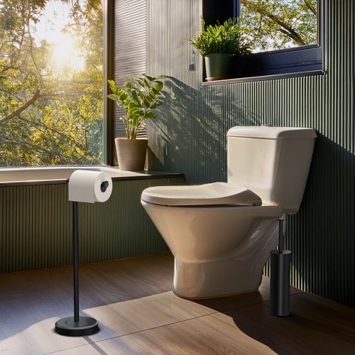 Image of Gatco 1437MX Latitude II Freestanding Toilet Paper Holder Stand, Weighted Base, 22.25-Inch H, Matte Black