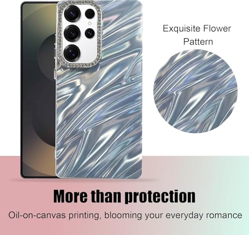 Image of DIZORO Compatible with Samsung Galaxy S25 Ultra | Marble Glossy Hard PC Back Cover with Diamond Camera Protector | Ultra Stylish Shockproof Back Cover Case for Girls Women-Sky