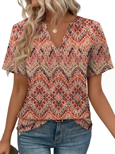 Image of WEESO Womens Tops Summer Short Sleeve V Neck Blouses Business Casual Loose Fit Tshirts Trendy Fashion Outfits
