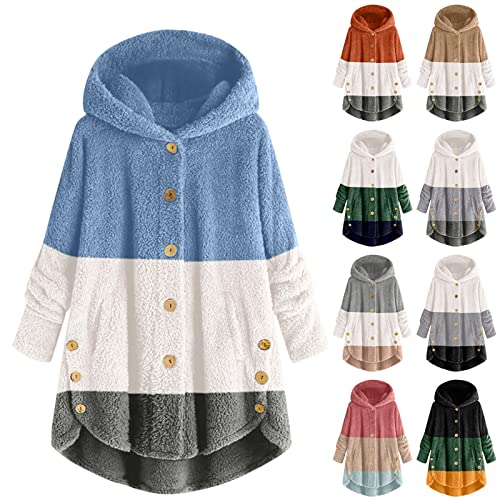 Chaqueta acolchada con capucha y botones, abrigo de lana con capucha para mujer, cárdigan casual de manga larga, abrigo mullido de invierno, chaqueta parka de felpa de color sólido, sudadera suelta
