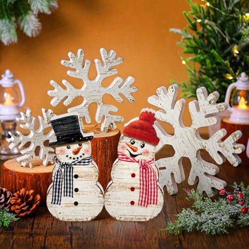 Cinnvoice 5 Pcs Winter Snowflake Wooden Decor Tabletop Snowman Decor